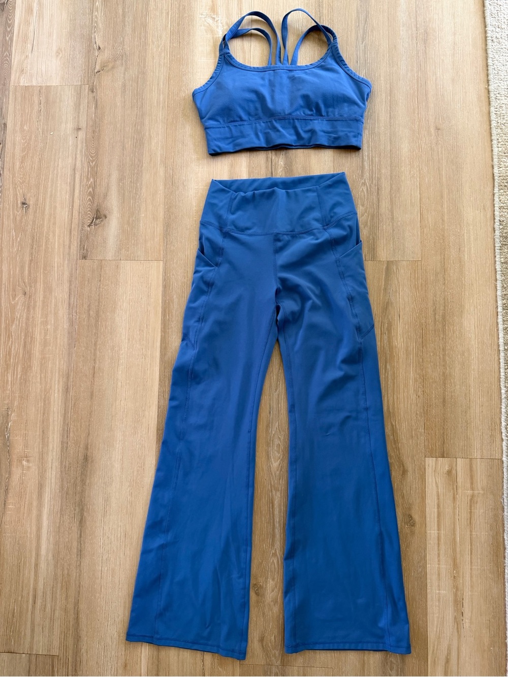 Fabletics Blue High-Waist Flare Leggings & Strappy Sports Bra Set